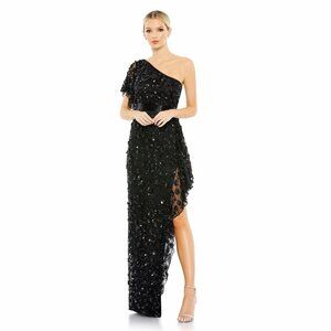 NWT Mac Duggal One Shoulder Beaded Embellished Gown w Asymmetric Hem #A0088 - 90